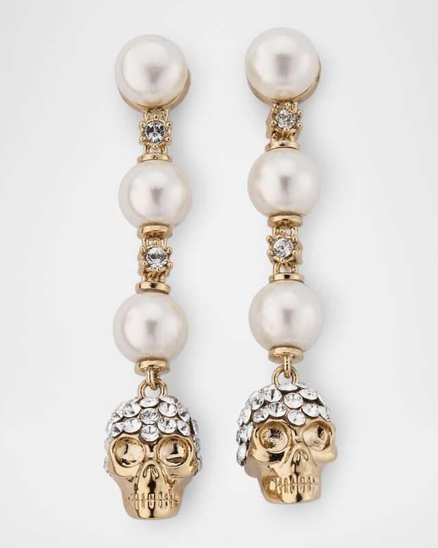 Pearly Skull Drop Earrings